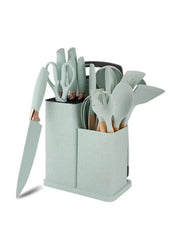 Huitich 19 piece kitchen tool set UAE in pastel green with knife block and utensils for home use