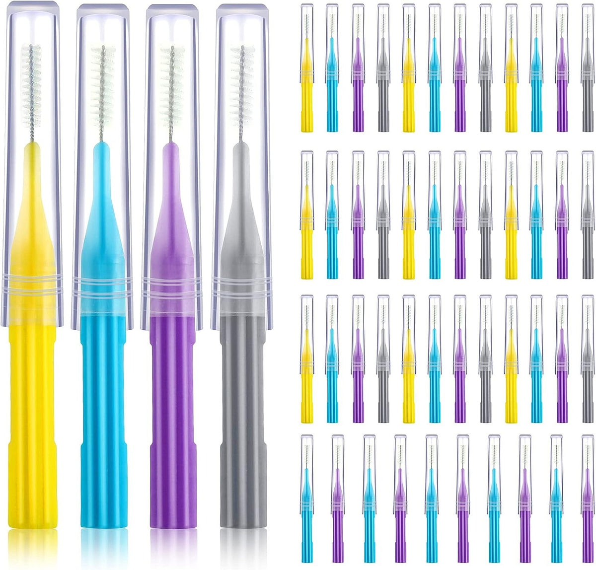 Patelai 50 Pieces Interdental Brush Toothpick Dental Tooth Flossing Head Oral Dental Hygiene Dental Flosser Toothpick Tooth Cleaning Tool (Light Blue, Purple, Yellow, Gray)