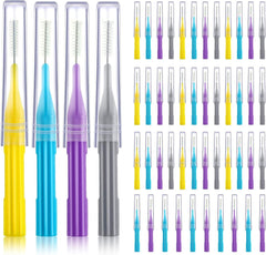 Patelai 50 Pieces Interdental Brush Toothpick Dental Tooth Flossing Head Oral Dental Hygiene Dental Flosser Toothpick Tooth Cleaning Tool (Light Blue, Purple, Yellow, Gray)