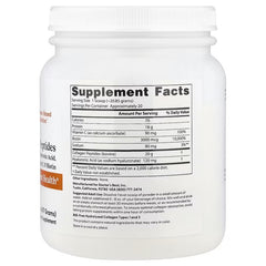 Supplement facts nutrition label on white collagen peptides bottle