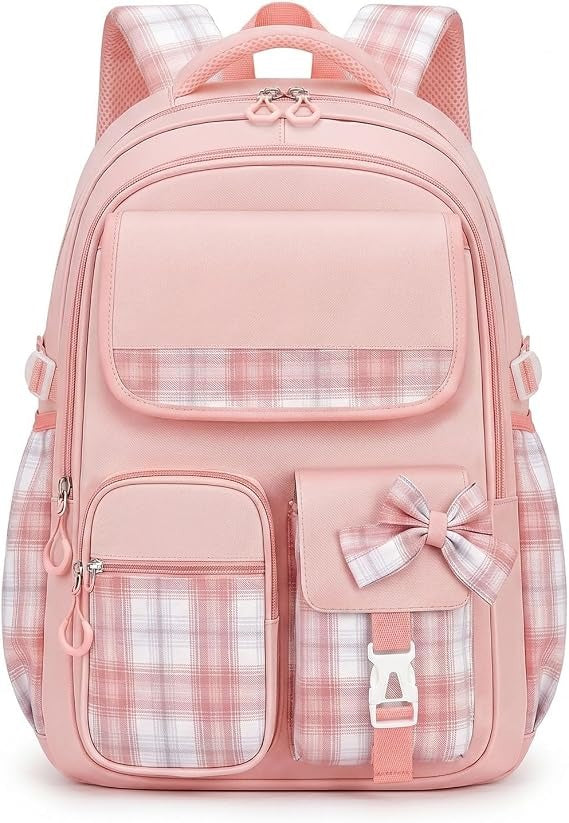 Girls Backpack, Cute School Bookbag with Multi Compartments, Lightweight Water Resistant Daypack for Kids Teens Girls, Large Capacity Travel Backpack for Elementary School, Pink