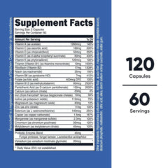 Supplement Facts label for Nutricost multivitamin, 120 capsules and 60 servings