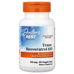 Trans-Resveratrol 100 supplement bottle with orange cap, 100 mg 60 veggie caps