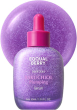 Bakuchiol plumping face serum bottle with dropper, front label and net contents