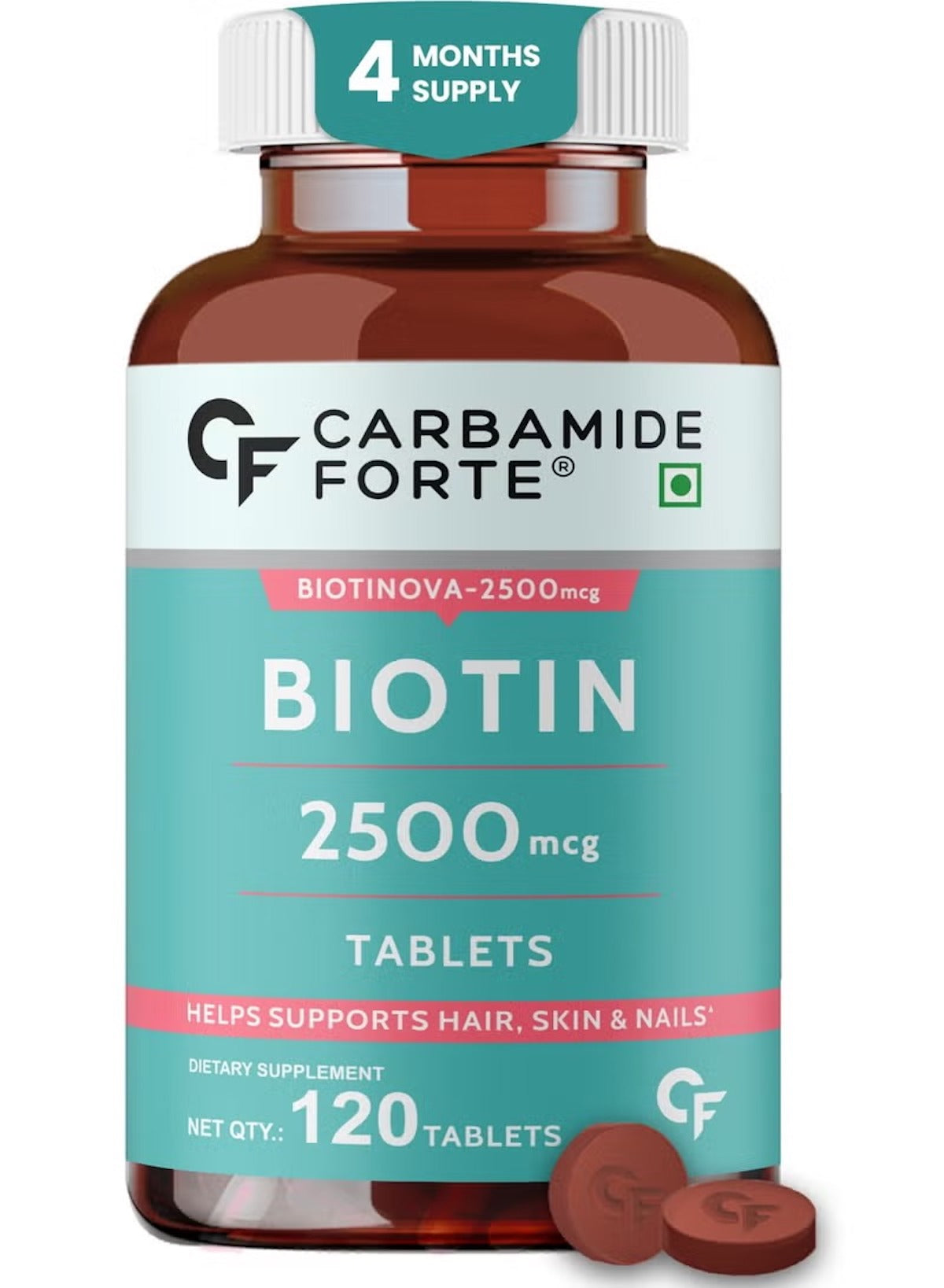 Carbamide Forte Biotin 2500mcg | Biotin Tablets for Hair Growth, Skin & Nails | Hair Vitamins for Men & Women | 120 Tablets