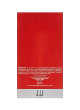 Red fragrance box back panel with ingredient text and Dunhill logo