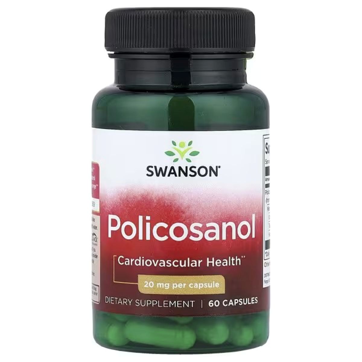 Swanson Policosanol cardiovascular health supplement bottle, 20 mg per capsule