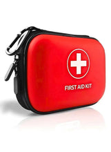 Red and black first aid kit hard case with zipper and white medical cross emblem