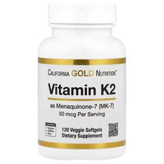 California Gold Nutrition Vitamin K2 (MK-7) 50 mcg – 120 Veggie Softgels | Bone & Heart Health Support Supplement