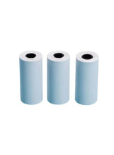 Thermal barcode label roll set, three light blue rolls with black cores