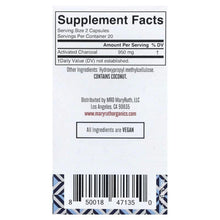 Supplement facts panel for MaryRuth's activated charcoal capsules, vegan