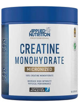Applied Nutrition creatine monohydrate powder tub, blue lid, white label.