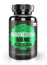 Magnesium 500 mg mineral supplement bottle with green label, 120 tablets