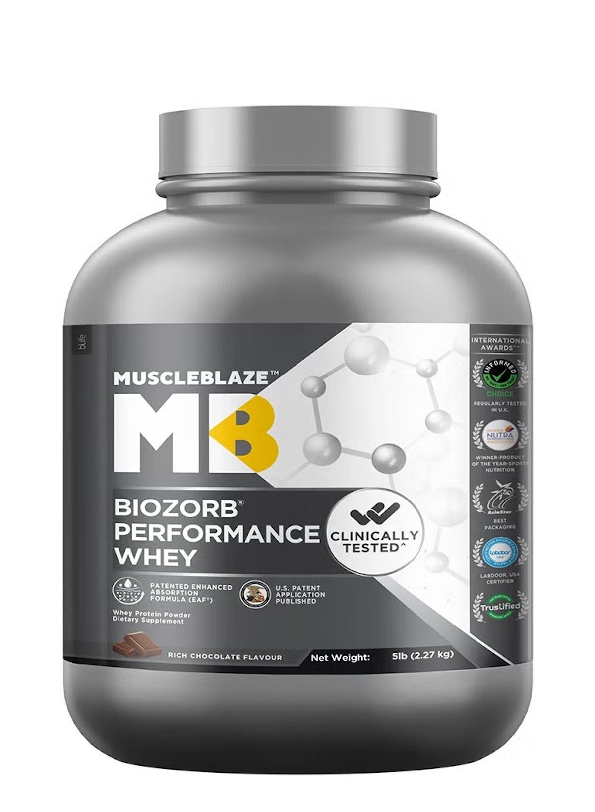 MuscleBlaze Biozorb Performance Whey Protein (Rich Chocolate, 5lbs / 2.27kg) – Enhanced Absorption Formula for Muscle Growth & Recovery