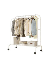 Double Rail Metal Clothes Rack with Storage Shelf – 110 × 57 × 150 cm White Garment Organizer