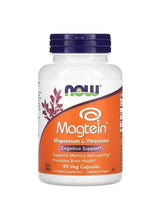 NOW Magtein Magnesium L-Threonate supplement bottle with 90 veg capsules