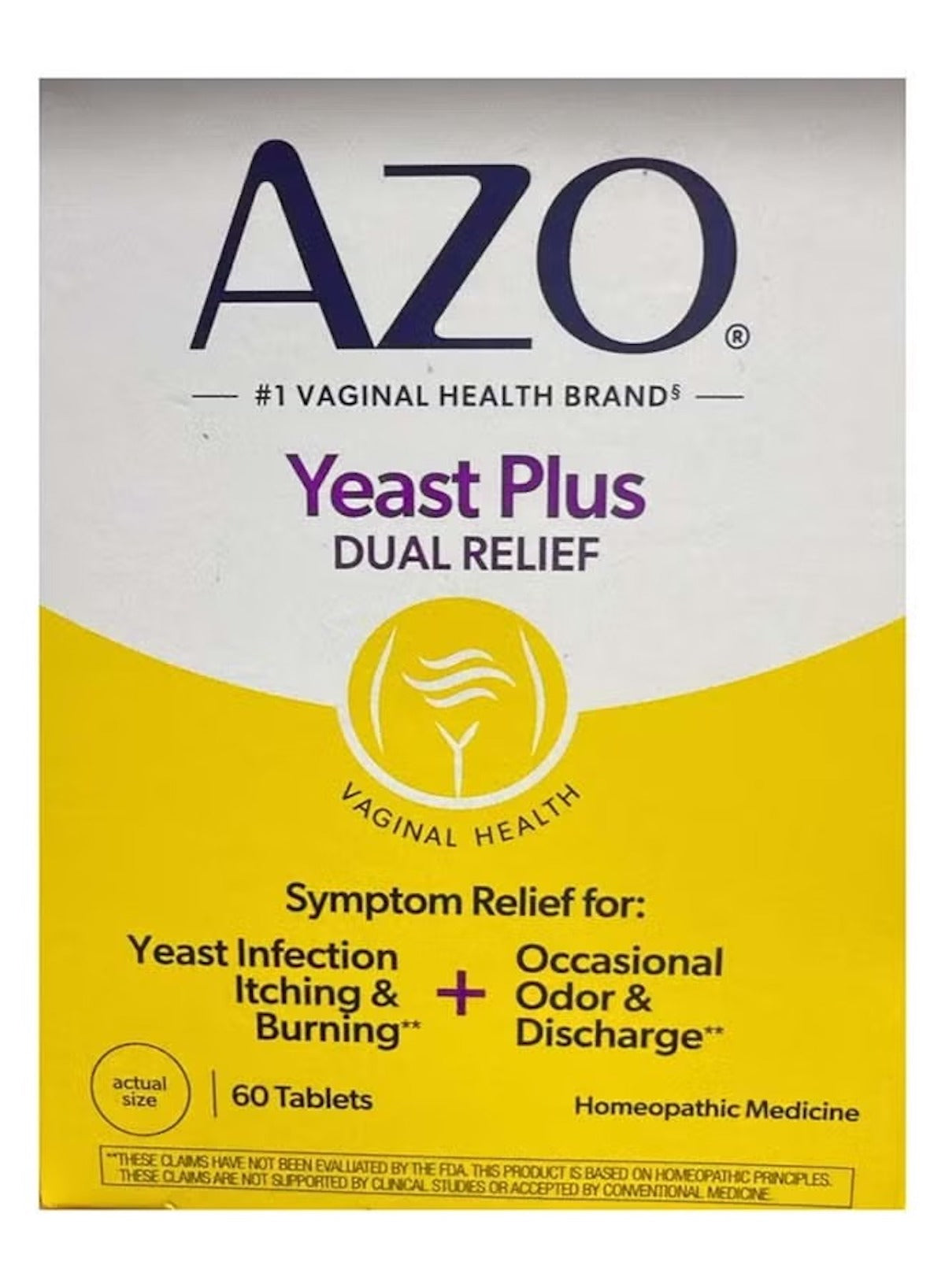 AZO Yeast Plus Dual Relief Tablets, 60 Count – Yeast Infection & Vaginal Symptom Relief