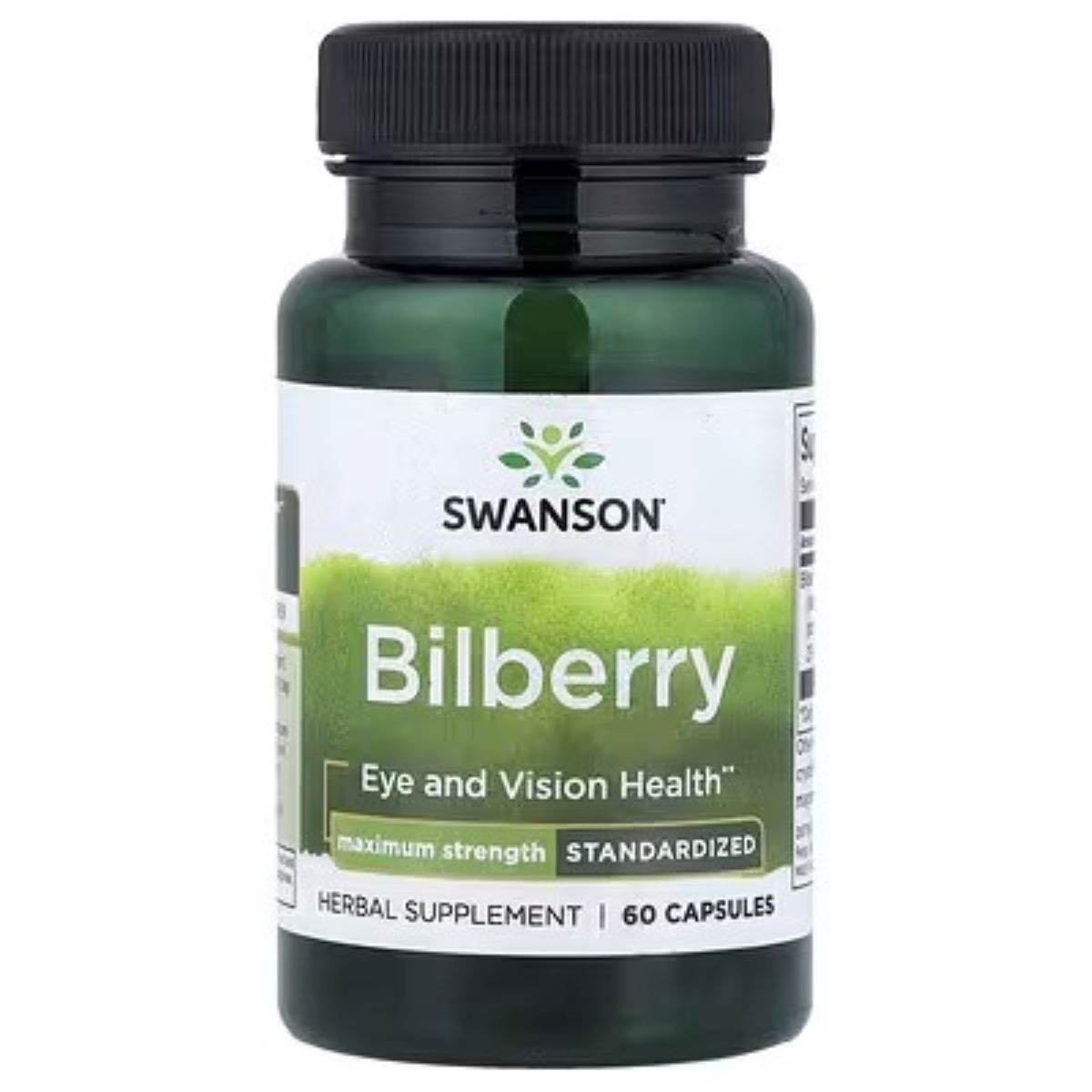 Swanson Bilberry herbal supplement bottle with black cap and green front label