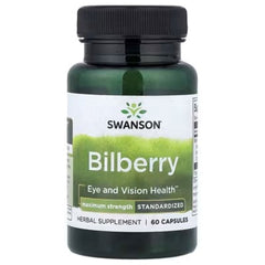 Swanson Bilberry herbal supplement bottle with black cap and green front label