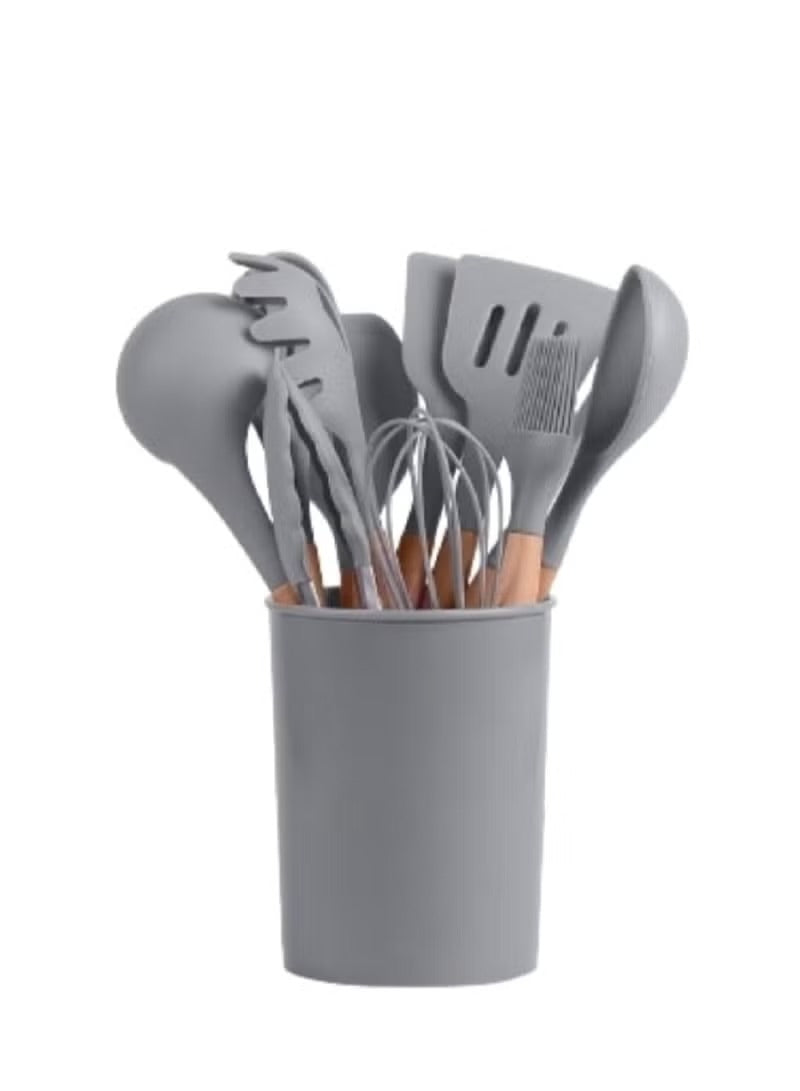 12-Piece Silicone Kitchen Utensil Set with Wooden Handles – Non-Stick Cooking Tools - Mumzar