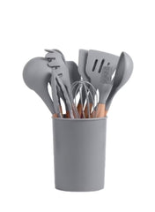 12-Piece Silicone Kitchen Utensil Set with Wooden Handles – Non-Stick Cooking Tools - Mumzar