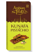 Kunafa pistachio chocolate bar in green and brown box, 100 g