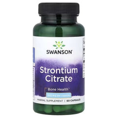 Swanson Strontium Citrate bone health supplement bottle, dark green with front label