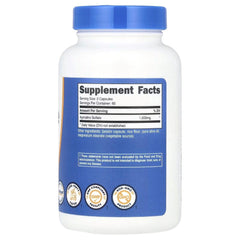 Nutricost agmatine sulfate supplement bottle, blue cap, Supplement Facts panel