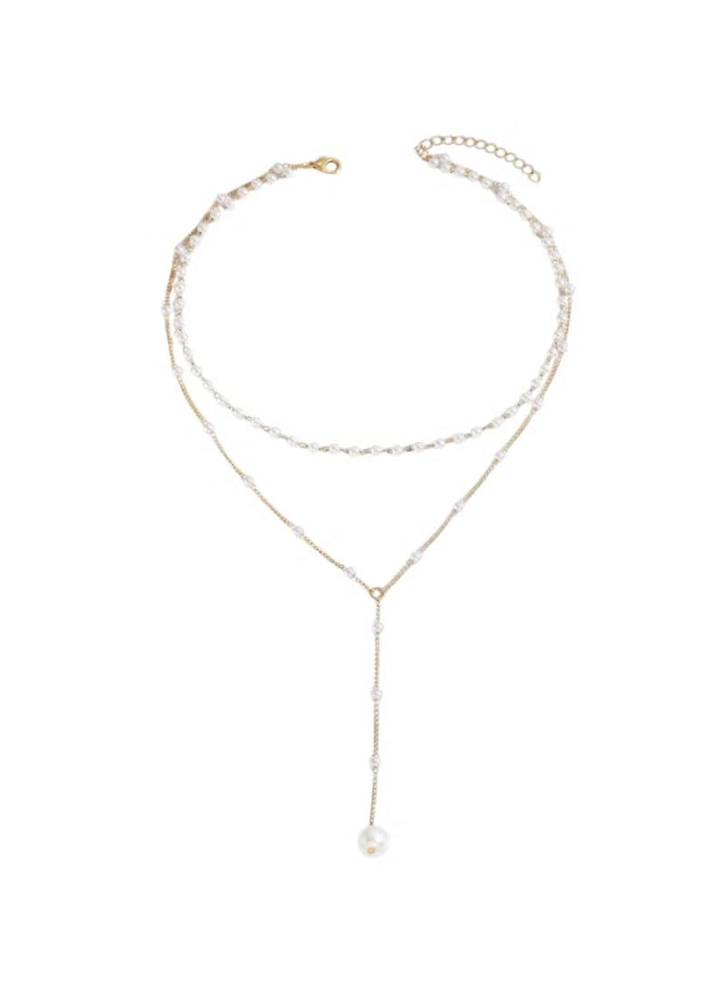 Elegant Layered Pearl Drop Necklace | Adjustable Pearl Pendant Chain Jewelry - Mumzar