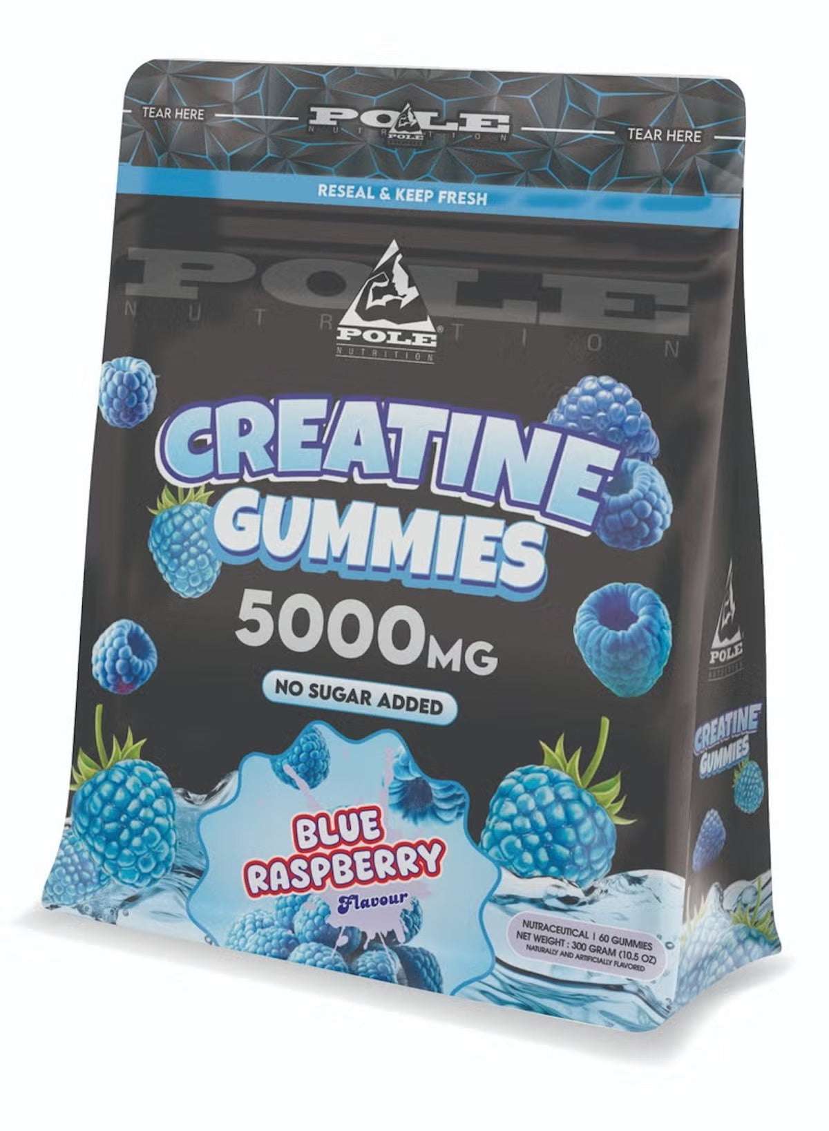 Creatine Gummies 5000mg | Muscle Strength & Performance | Sugar-Free | Blue Raspberry | 60 Gummies