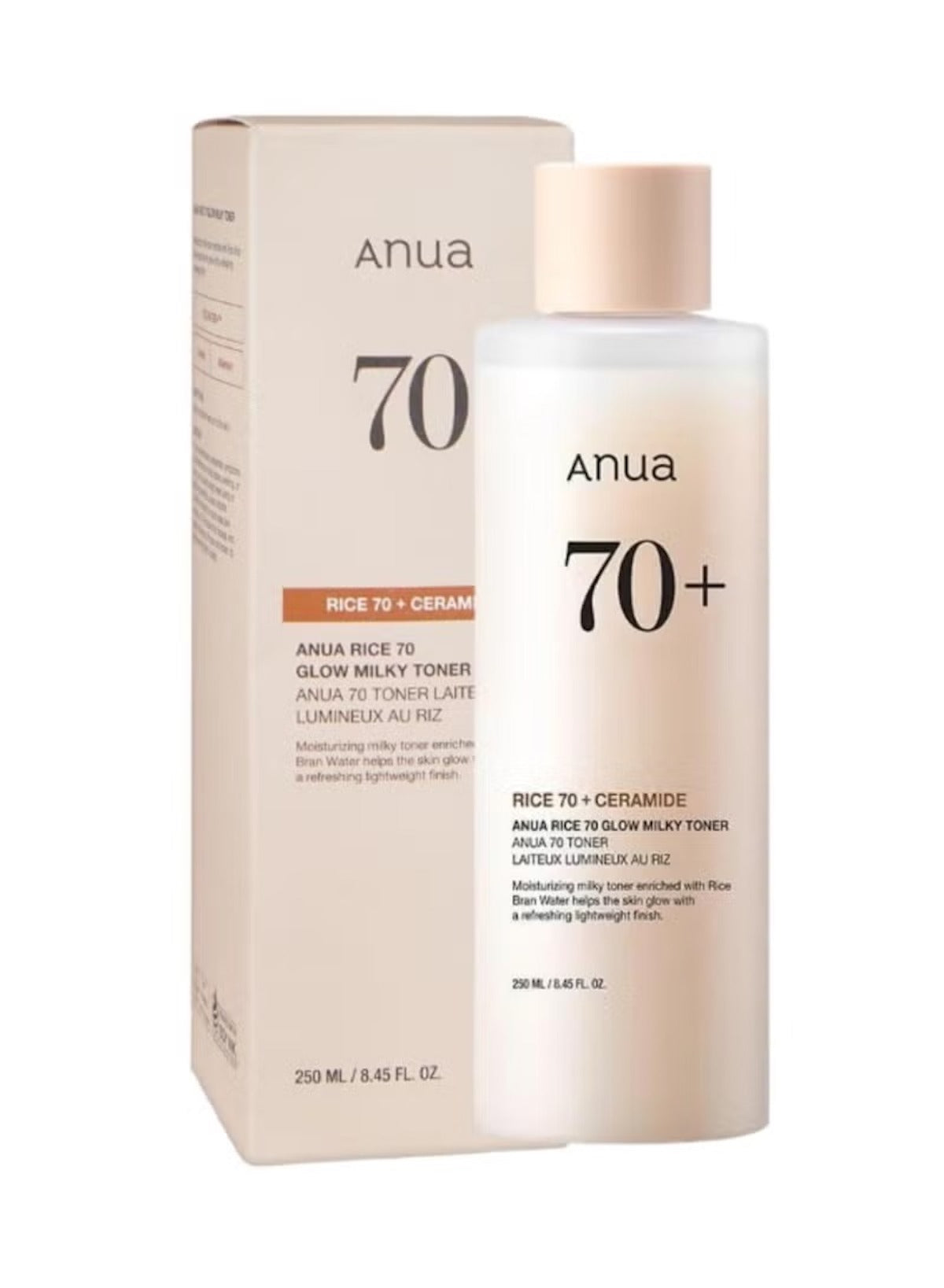Rice 70+ Glow Milky Toner for Glass Skin and Brightening, Fragrance-Free – 250ml