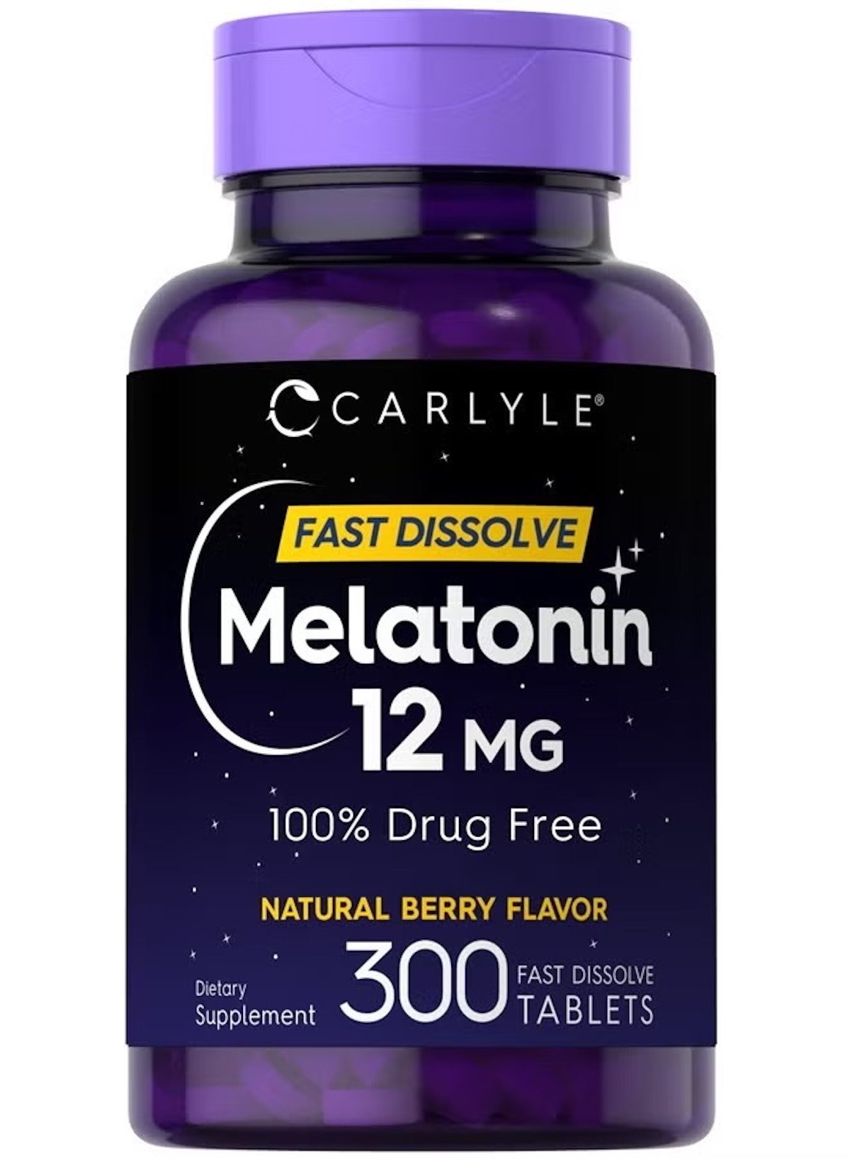 Melatonin 12mg Fast Dissolve 300 Tablets | Natural Berry Flavor | Vegetarian, Non-GMO, Gluten Free