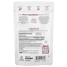 Vitamin B12 methylcobalamin supplement facts label on back of pouch, 240 chewable tablets