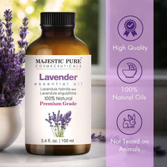 MAJESTIC PURE Lavender Essential Oil - Huge 118 ml with Glass Dropper | 100% Pure and Natural Lavender Oil | Premium Grade Essential Oils for Diffusers, Skin, Aromatherapy, Massage
