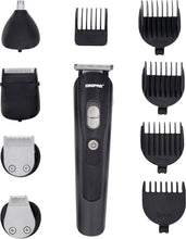 Geepas grooming set with black trimmer and multiple detachable trimming heads