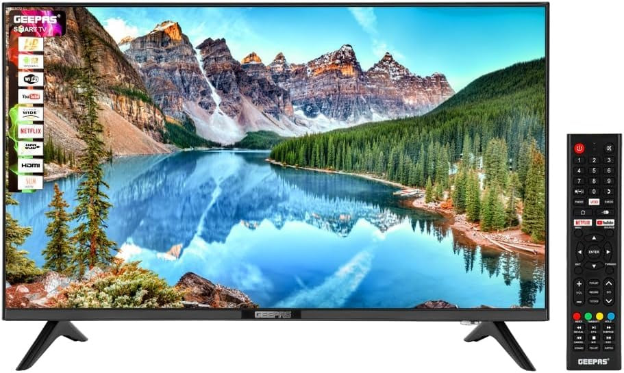 Geepas 32-Inch HD Smart LED TV, Android 14.0, Wi-Fi, HDMI, USB, Headphone Jack, Remote Control, GLED3202SCHD, Black