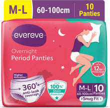 Evereve overnight period panties pack, M-L size, 10 disposable anti-leak panties
