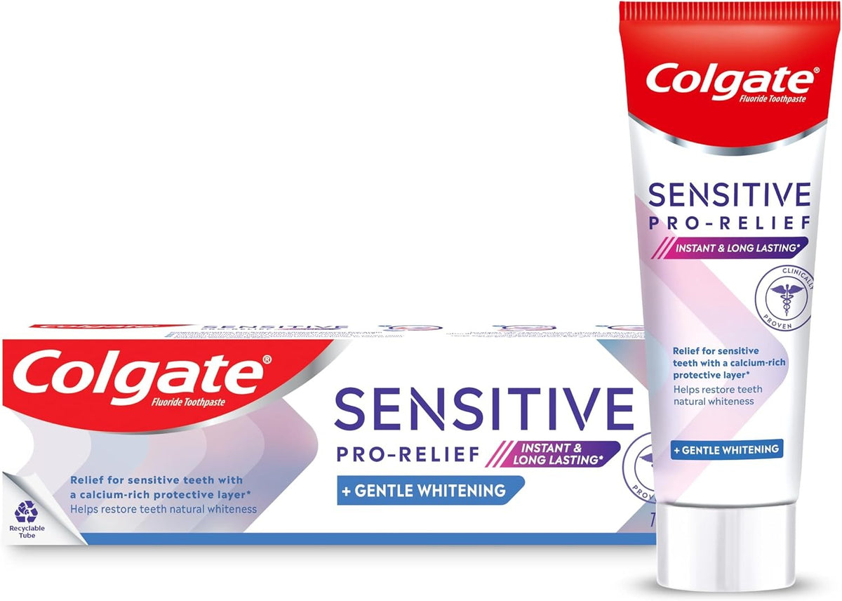 Colgate Toothpaste Sensitive Pro-Relief, Gentle Whitening Toothpaste, Instant and Long lasting Sensitivity Relief + Whitening, with Bio-Arginine and Calcium, 75ml