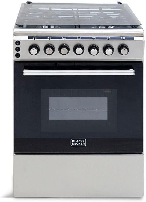 BLACK+DECKER Freestanding Gas Cooker, Stainless Steel, Fixed Drawer, Inox Model Number - BXOFG604.002PZOX Made In TURKEY