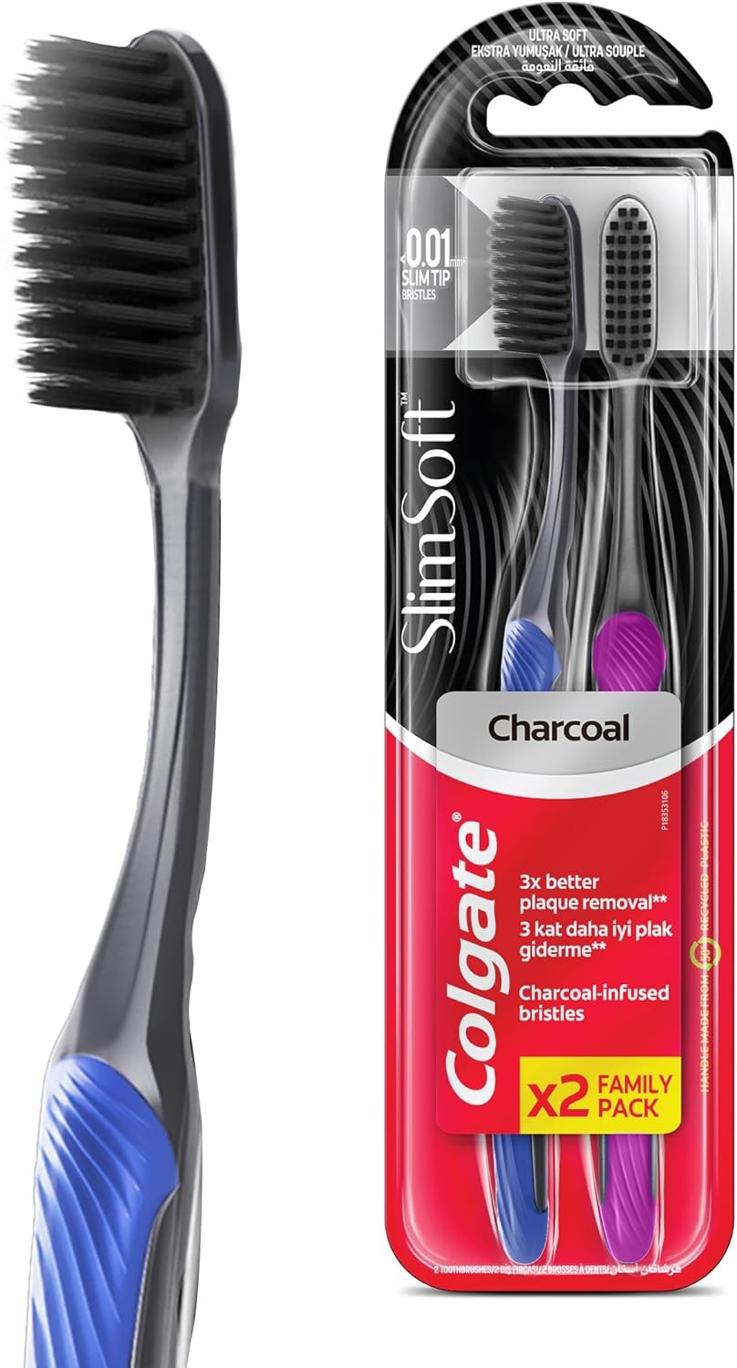Colgate Slim Soft Black Charcoal Toothbrush, Value Pack, 2 Pack