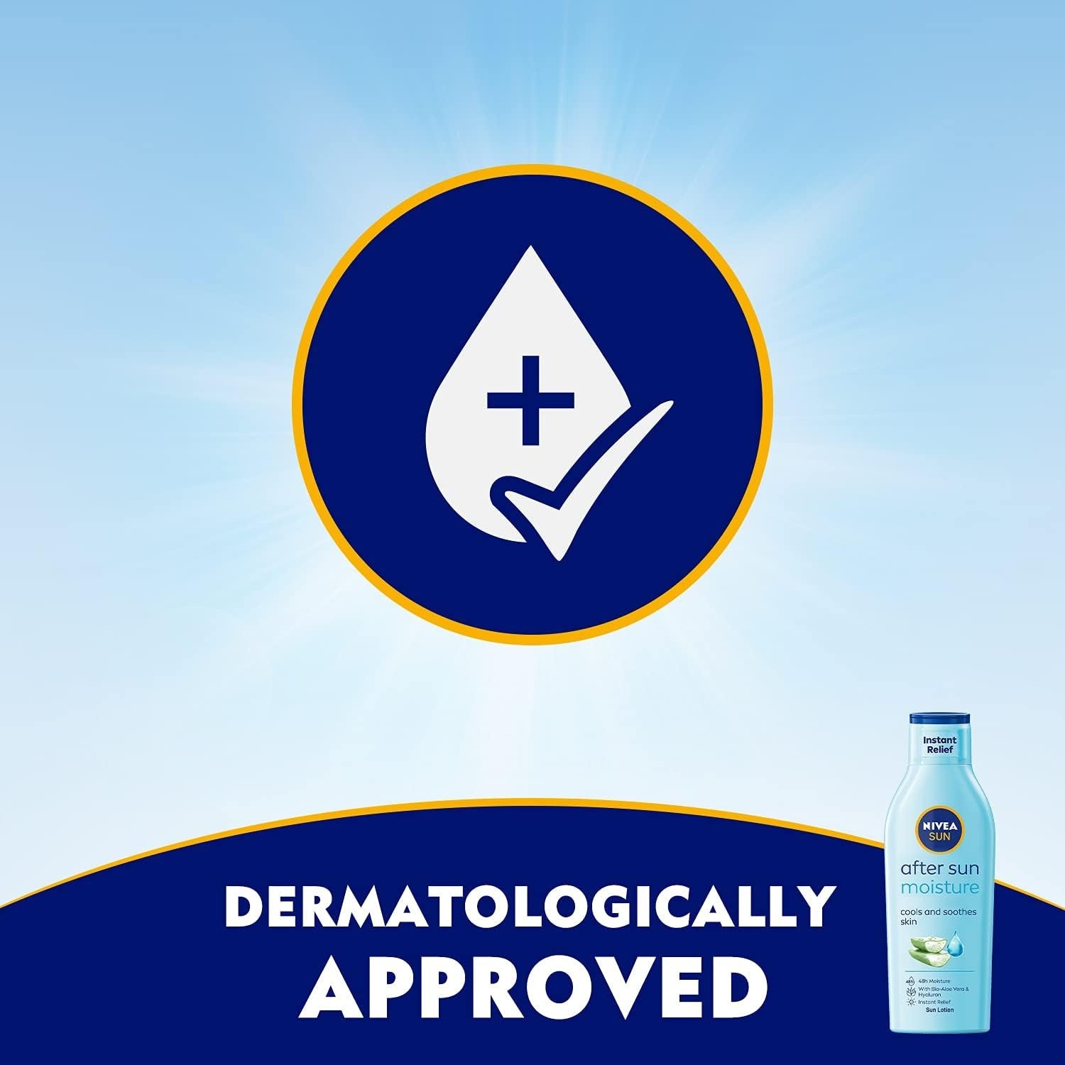 Dermatologically approved badge with NIVEA SUN after sun lotion bottle, 200 ml