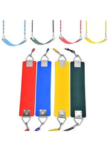 Set of colorful kids swing seat boards with metal hanging plates and chain hooks