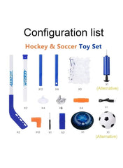 Huitich 2-in-1 air hockey soccer set with sticks, puck, ball, net, pump, and accessories for kids