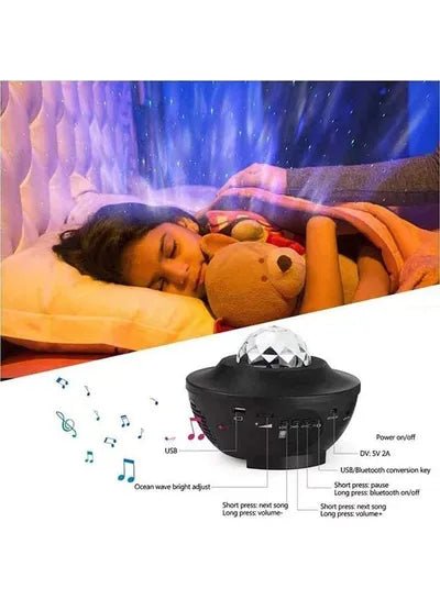 2-In-1 Star Light Projector Led Night Light with Remote Control Black/Blue 17x17x13.5cm - Mumzar.com