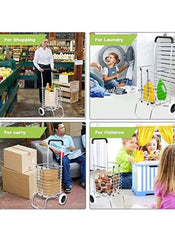 Huitich 2 wheel aluminum shopping cart used as laundry basket and for carrying groceries and toys