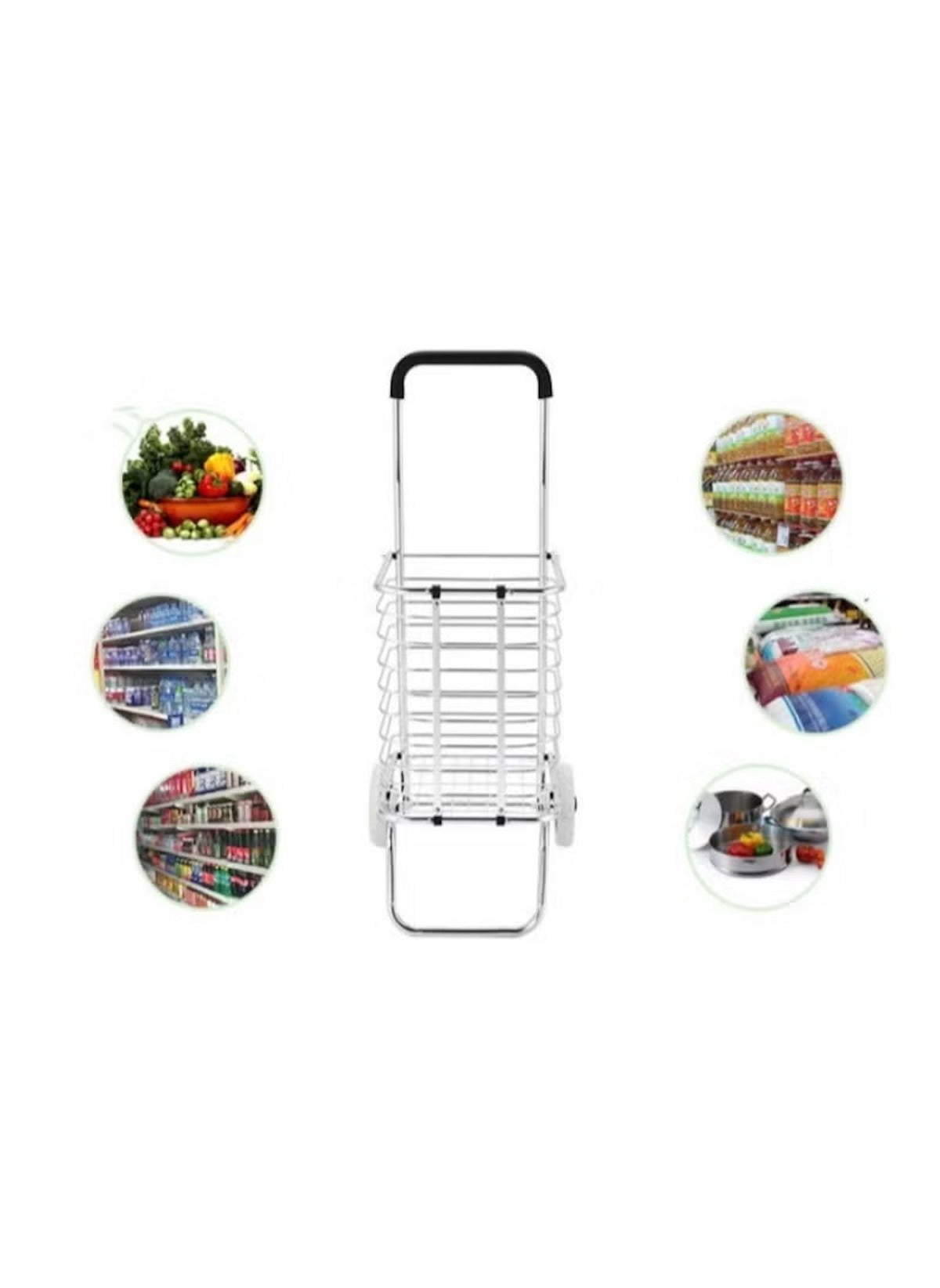 Huitich 2 wheel aluminum shopping cart laundry basket with black handle for easy carrying