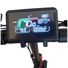 Electric scooter LCD display with speed and battery icons on black handlebar