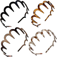 Set of 4 claw hair headbands with grip teeth, black, brown and silver-tone