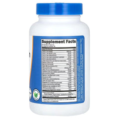 Nutricost multivitamin supplement bottle, back Supplement Facts panel, blue cap