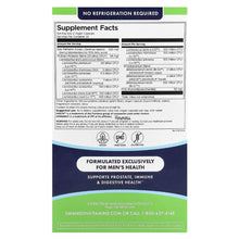 Men's daily probiotic supplement Supplement Facts label on back of package
